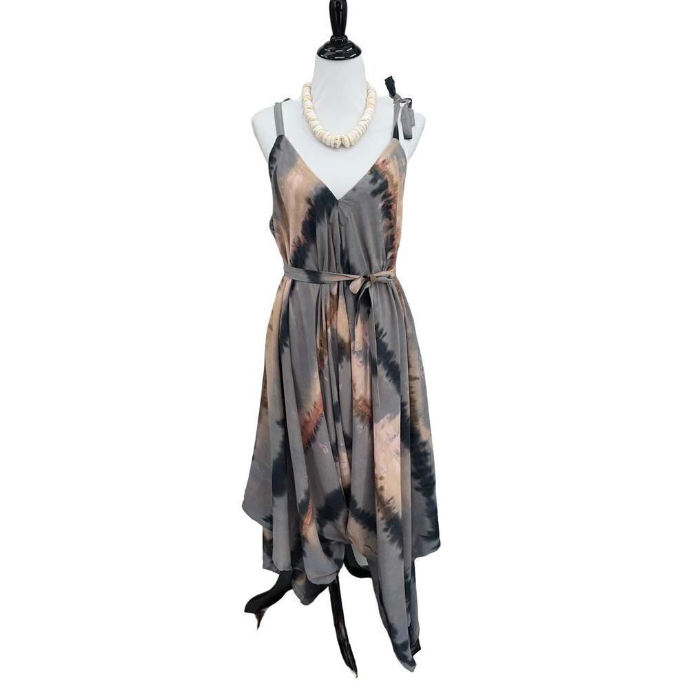 The Pō`alima Romper Cerulean Blue Gray/Pink/Charcoal Tropical Boho Wide Leg
